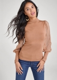 Venus Plus Size Lace Balloon Sleeve Sweater in Tan Venus Plus Size Lace Balloon Sleeve Sweater in Tan
