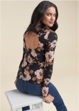 Venus Black Multi BACK CUTOUT CASUAL TOP Venus Black Multi BACK CUTOUT CASUAL TOP