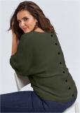 Venus Plus Size Button Back Detail Sweater in Burnt Orange Venus Plus Size Button Back Detail Sweater in Burnt Orange