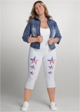 Venus Plus Size Star Spangled Capris in White Multi Venus Plus Size Star Spangled Capris in White Multi