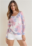 Venus Plus Size Slash Detail Sweatshirt in White Multi Venus Plus Size Slash Detail Sweatshirt in White Multi