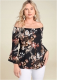 Venus Plus Size Off-The-Shoulder Floral Top Venus Plus Size Off-The-Shoulder Floral Top