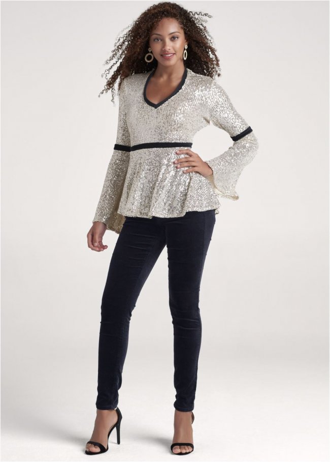 Venus Plus Size Sequin Bell Sleeve Top Venus Plus Size Sequin Bell Sleeve Top