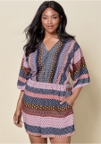Venus Plus Size Mixed Print Romper in Navy Multi Venus Plus Size Mixed Print Romper in Navy Multi