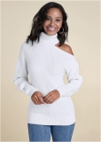Venus Plus Size Cutout Shoulder Turtleneck in White Venus Plus Size Cutout Shoulder Turtleneck in White