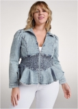 Venus Smocked Peplum Jean Jacket in Cool Wash Venus Smocked Peplum Jean Jacket in Cool Wash