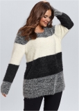 Venus Plus Size Striped Cozy Sweater in Black Multi Venus Plus Size Striped Cozy Sweater in Black Multi