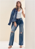 Venus Plus Size Elastic Waist Wide-Leg Jeans in Medium Wash Venus Plus Size Elastic Waist Wide-Leg Jeans in Medium Wash