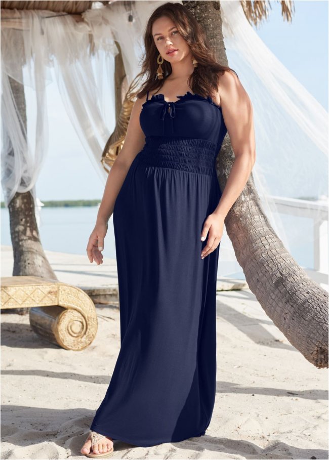 Venus Plus Size Smocked Lace-Up Dress