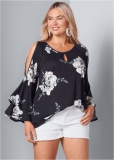 Venus Plus Size Floral Tiered Sleeve Top Venus Plus Size Floral Tiered Sleeve Top