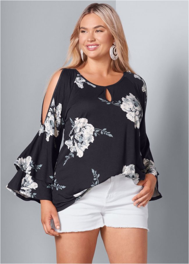 Venus Plus Size Floral Tiered Sleeve Top Venus Plus Size Floral Tiered Sleeve Top