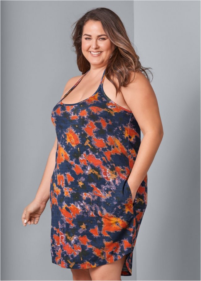 Venus Plus Size Tie-Dye Tank Dress in Blue Multi Venus Plus Size Tie-Dye Tank Dress in Blue Multi