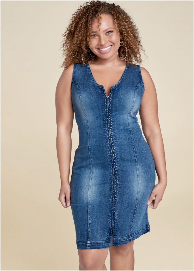 Venus Plus Size Zip Detail Denim Dress Venus Plus Size Zip Detail Denim Dress