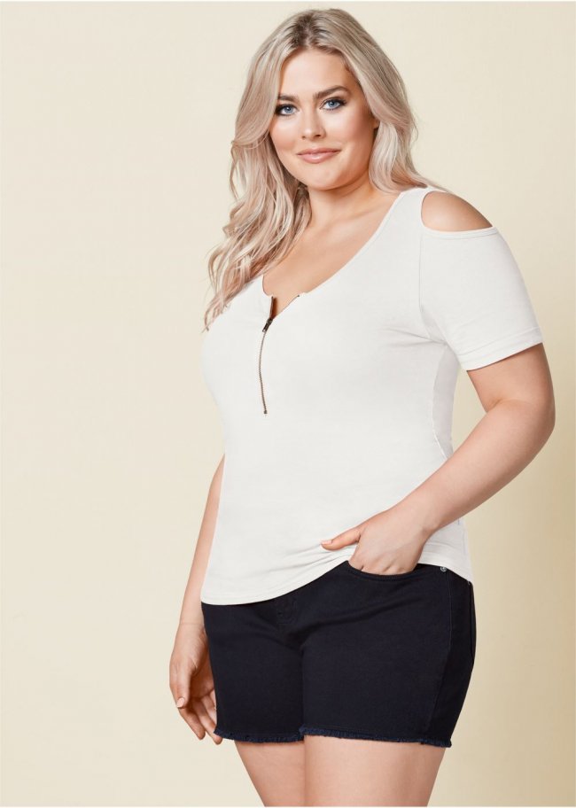 Venus Off White COLD-SHOULDER ZIPPER TOP Venus Off White COLD-SHOULDER ZIPPER TOP