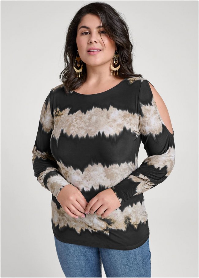 Venus Plus Size Tie-Dye Cold-Shoulder Top Venus Plus Size Tie-Dye Cold-Shoulder Top