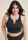 Venus Plus Size Color Block Active Crop Top in Black & White Venus Plus Size Color Block Active Crop Top in Black & White