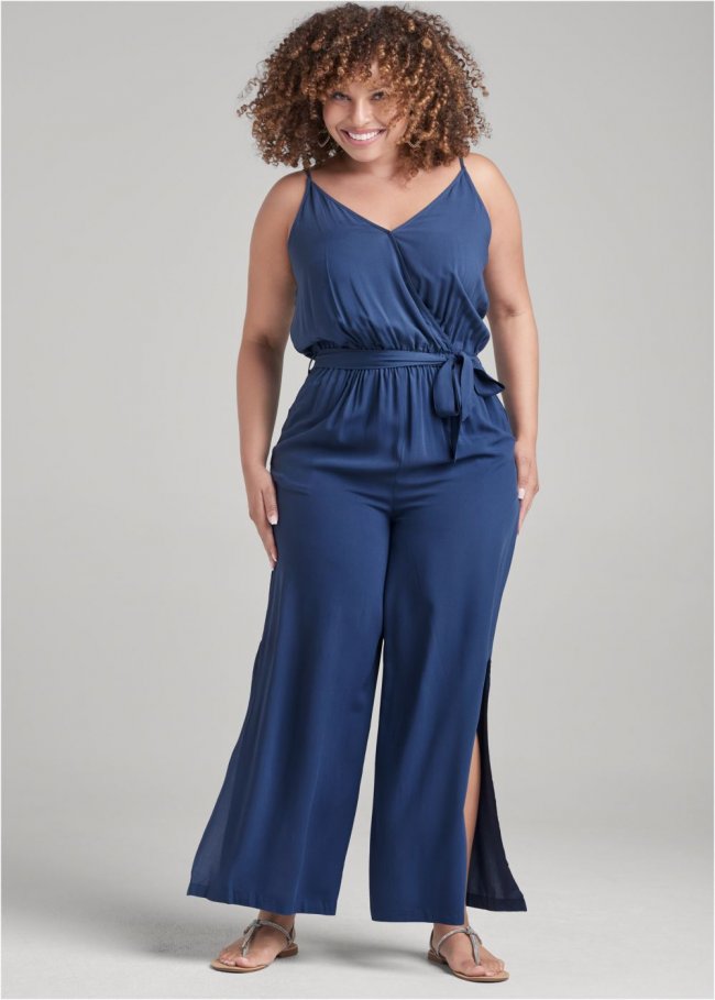Venus Plus Size Ruffle Jumpsuit in Blue Venus Plus Size Ruffle Jumpsuit in Blue