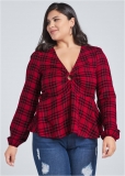 Venus Plus Size Plaid Ring Detail Top Venus Plus Size Plaid Ring Detail Top