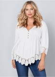 Venus Plus Size Lace Detail Button-Up Top Venus Plus Size Lace Detail Button-Up Top
