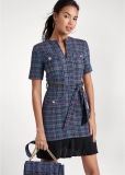 Venus Navy Multi BELTED TWEED DRESS Venus Navy Multi BELTED TWEED DRESS