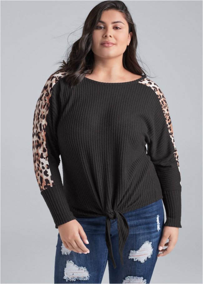 Venus Plus Size Print Stripe Lounge Top in Black Multi Venus Plus Size Print Stripe Lounge Top in Black Multi