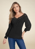 Venus Plus Size Lace Neckline Top Venus Plus Size Lace Neckline Top