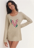 Venus Holiday Heathered Oatmeal LONG SLEEVE PAJAMA SHIRT Venus Holiday Heathered Oatmeal LONG SLEEVE PAJAMA SHIRT