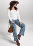 Venus Plus Size New Vintage Lace-Up Jeans in Dark Cool Wash Venus Plus Size New Vintage Lace-Up Jeans in Dark Cool Wash