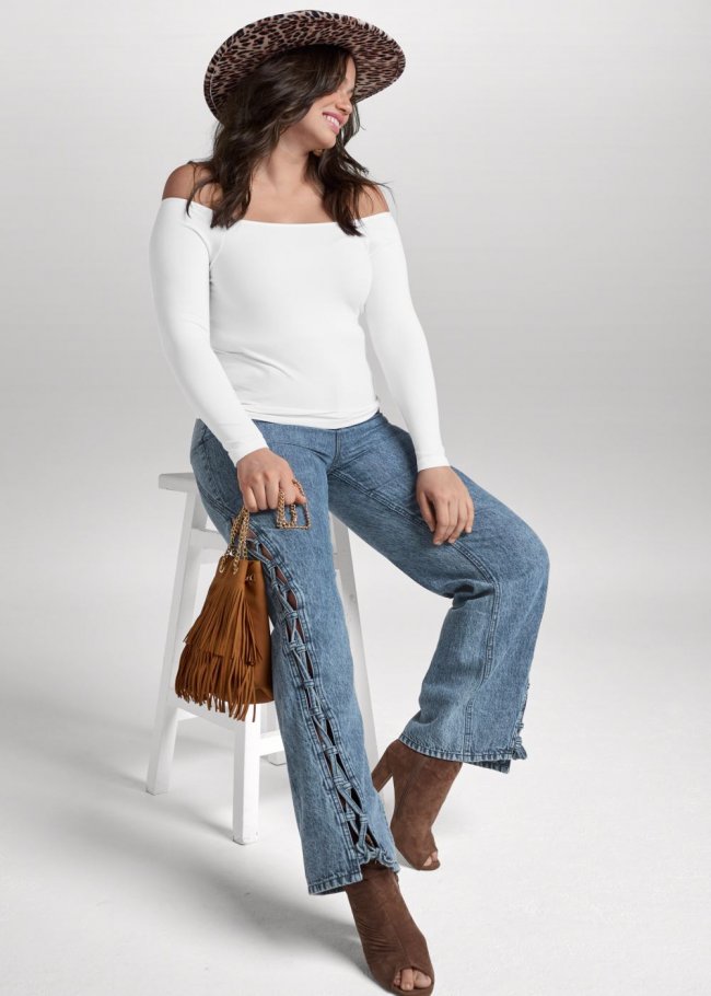 Venus Plus Size New Vintage Lace-Up Jeans in Dark Cool Wash Venus Plus Size New Vintage Lace-Up Jeans in Dark Cool Wash