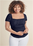Venus Plus Size Ruched Mesh Short Sleeve Top Venus Plus Size Ruched Mesh Short Sleeve Top