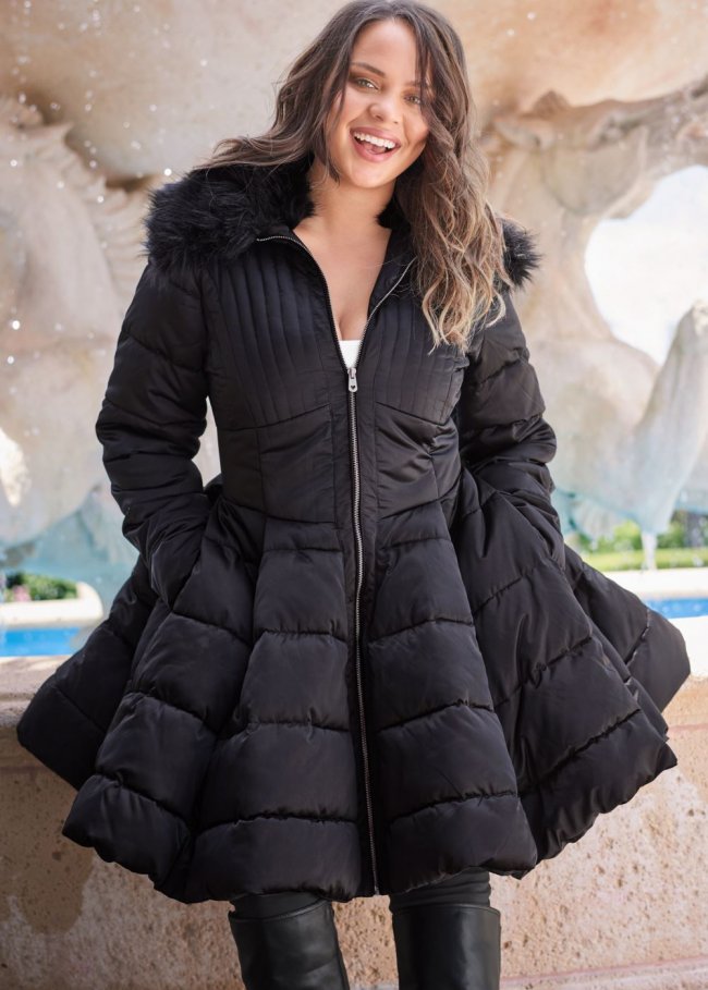 Venus Peplum Puffer Coat in Black Venus Peplum Puffer Coat in Black
