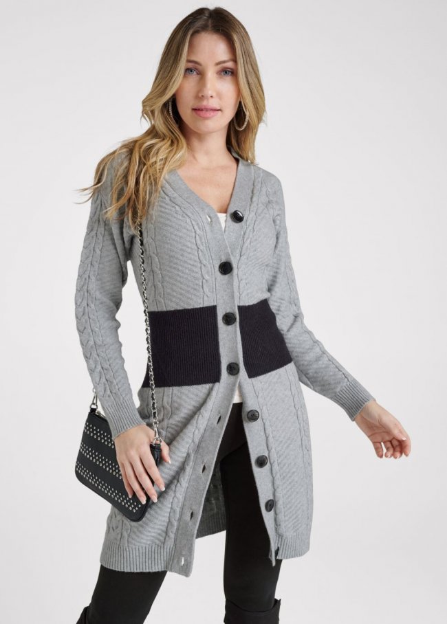Venus Plus Size Colorblock Cardigan in Grey Multi Venus Plus Size Colorblock Cardigan in Grey Multi