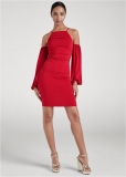 Venus Red COLD-SHOULDER RUCHED DRESS Venus Red COLD-SHOULDER RUCHED DRESS