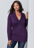 Venus Plus Size Side Lace-Up Sweater in Dark Purple Venus Plus Size Side Lace-Up Sweater in Dark Purple