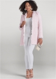 Venus Open Front Tweed Fringe Jacket in Pink & White Venus Open Front Tweed Fringe Jacket in Pink & White
