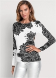 Venus Plus Size Petal Print Sweater in Black & White Venus Plus Size Petal Print Sweater in Black & White