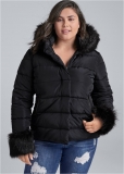 Venus Faux-Fur Trim Puffer Coat in Black Venus Faux-Fur Trim Puffer Coat in Black
