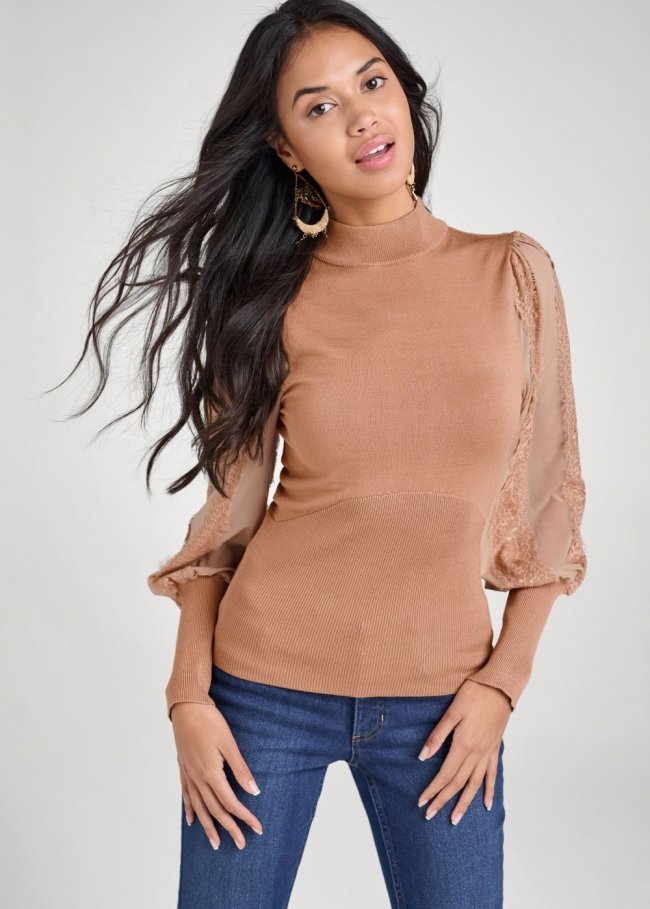 Venus Tan LACE BALLOON SLEEVE SWEATER Venus Tan LACE BALLOON SLEEVE SWEATER