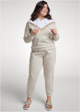 Venus Plus Size Sequin Stripe Pant Set in Heathered Oatmeal Venus Plus Size Sequin Stripe Pant Set in Heathered Oatmeal