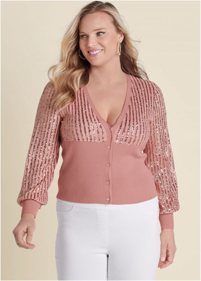 Venus Plus Size Sequin Cardigan in Rose Gold Venus Plus Size Sequin Cardigan in Rose Gold