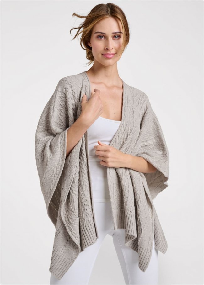 Venus Plus Size Sweater Knit Poncho in Grey Venus Plus Size Sweater Knit Poncho in Grey