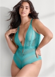 Venus Teal GEO LACE PLUNGE TEDDY Venus Teal GEO LACE PLUNGE TEDDY