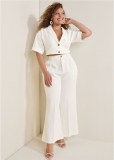 Venus Plus Size Flare Leg Suiting Set in Off White Venus Plus Size Flare Leg Suiting Set in Off White