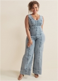Venus Plus Size Stretch Denim Jumpsuit in Acid Wash Venus Plus Size Stretch Denim Jumpsuit in Acid Wash
