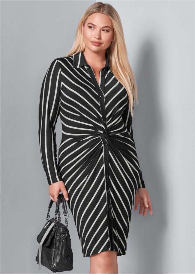 Venus Black Multi KNOT DETAIL SHIRT DRESS Venus Black Multi KNOT DETAIL SHIRT DRESS