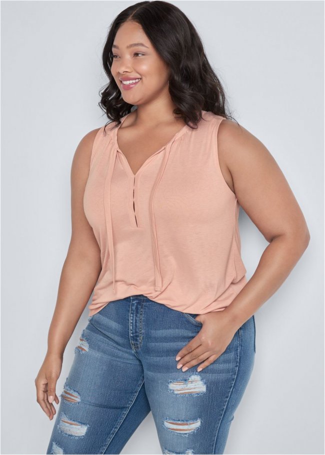 Venus Plus Size Tie Detail Casual Top Venus Plus Size Tie Detail Casual Top