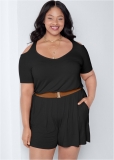 Venus Plus Size Cold-Shoulder Romper in Black Venus Plus Size Cold-Shoulder Romper in Black