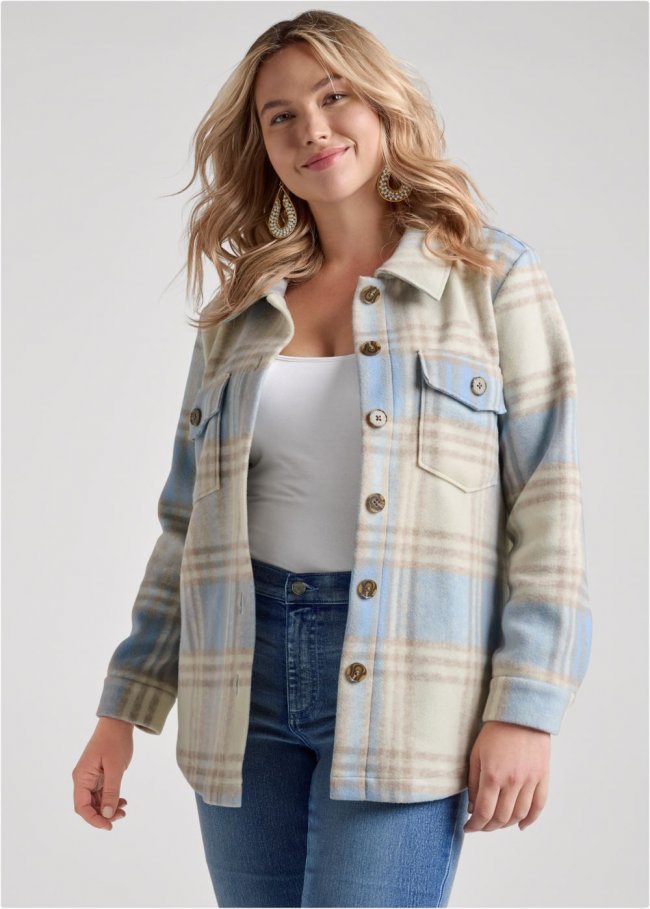 Venus Plaid Shacket in Blue Multi Venus Plaid Shacket in Blue Multi