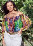 Venus Plus Size Printed Cold-Shoulder Top Venus Plus Size Printed Cold-Shoulder Top
