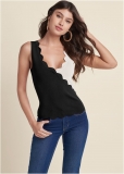 Venus Plus Size Color Block Tank Sweater in Black & Off White Venus Plus Size Color Block Tank Sweater in Black & Off White